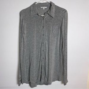 CAbi Grey Long Sleeve Button up Jersey Collared Neckline Small Top Womens #140
